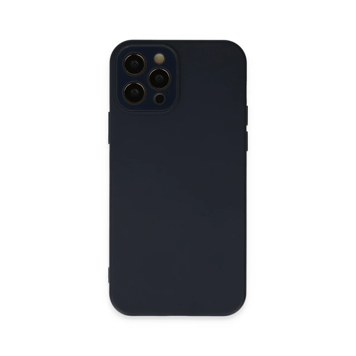 iPhone 12 Pro Glass Silikon Kılıf - Navy Blue - Mükemmel Dokunmatik Koruma