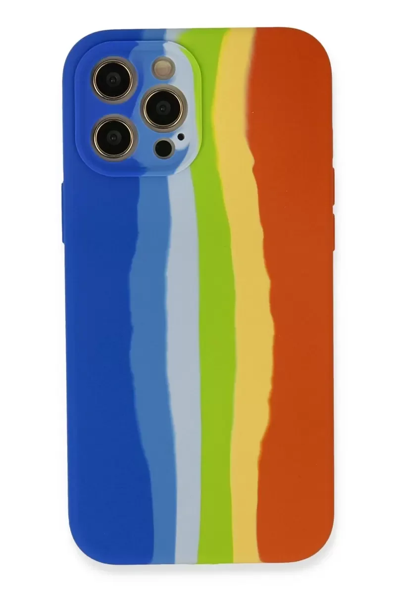 iPhone 12 Pro ile Uyumlu Ebruli Lansman Silikon Kılıf - Mavi-Turuncu