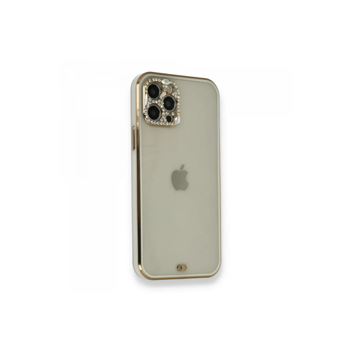 iPhone 12 Pro Kılıf Liva Taşlı Silikon - Beyaz, Elden Kaymaz ve Korumalı