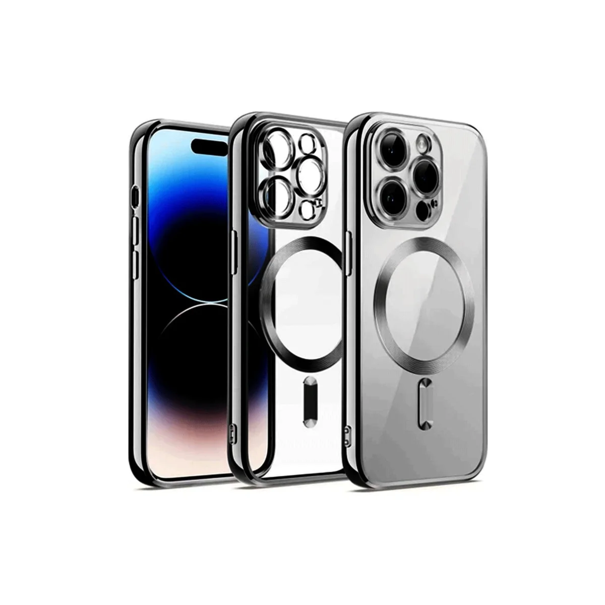 iPhone 12 Pro Kross Magneticsafe Kapak - Gümüş Şeffaf ve Ultra Güçlü Manyetik Kılıf