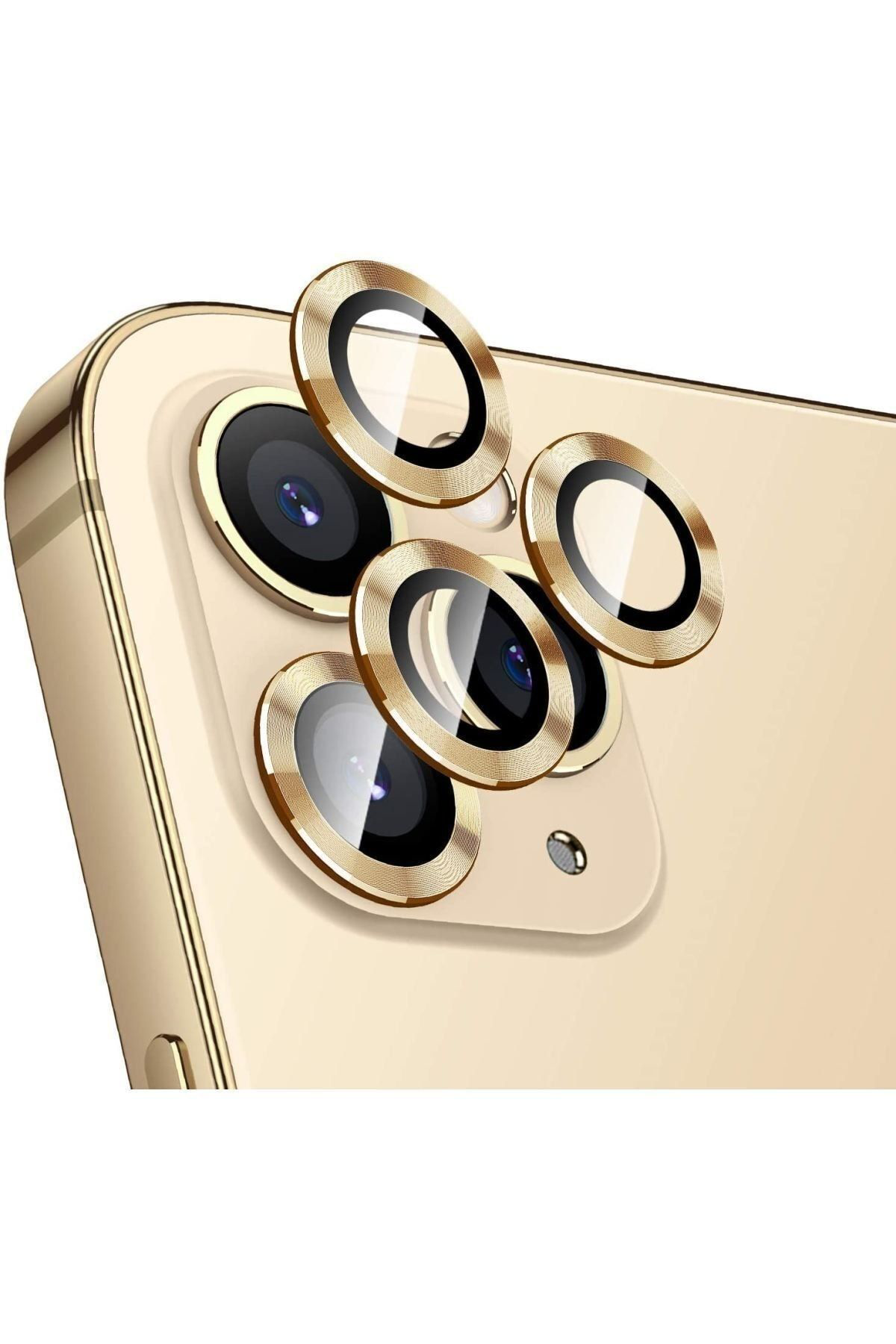 Iphone 12 Pro Max Metal Çerçeveli (gold) Kamera Koruma Lensi