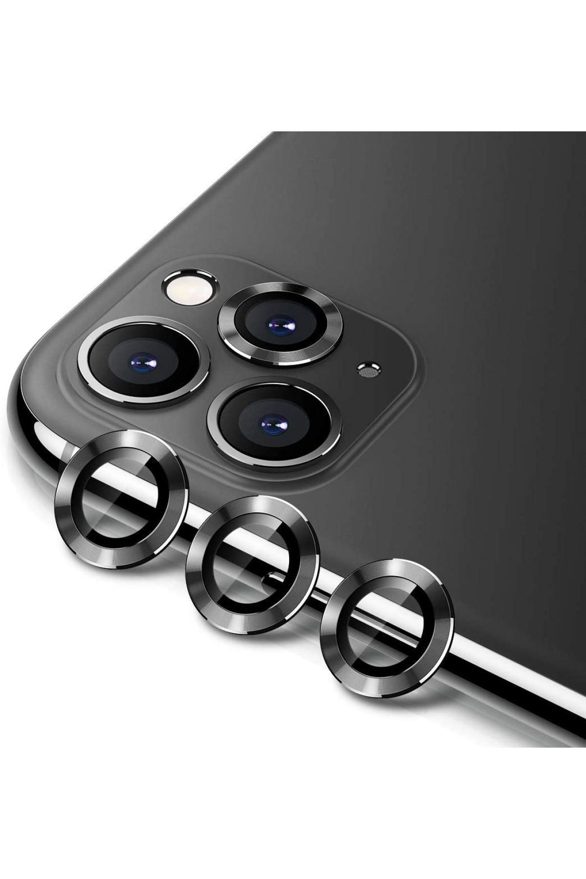 Iphone 12 Pro Metal Çerçeveli (siyah ) Kamera Koruma Lensi