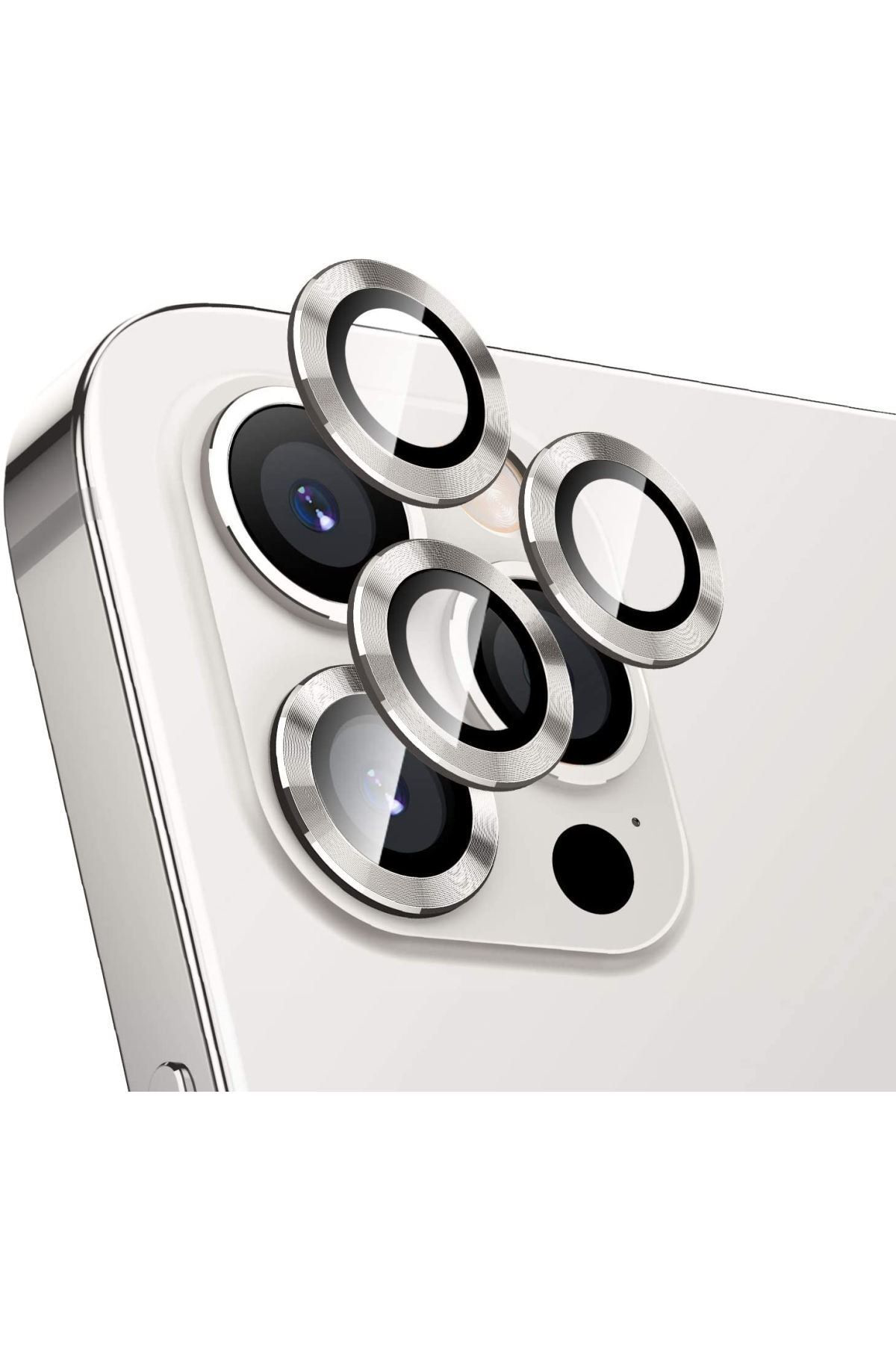 Iphone 12 Pro Max Metal Çerçeveli (beyaz) Kamera Koruma Lensi