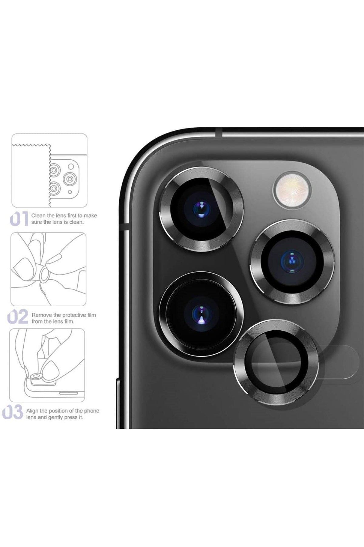 Iphone 12 Pro Metal Çerçeveli (siyah ) Kamera Koruma Lensi