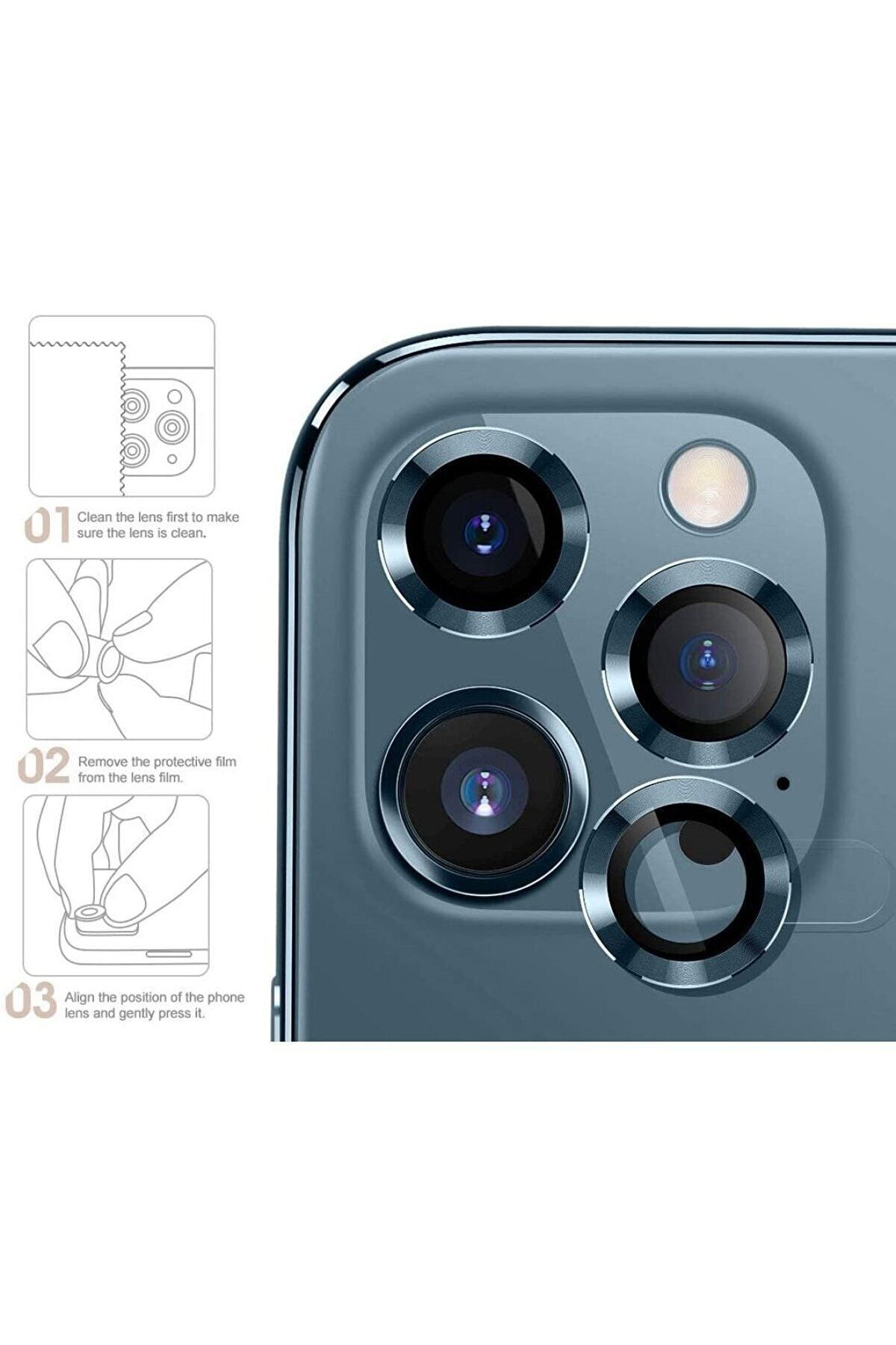 Iphone 12 Pro Max Metal Çerçeveli (lacivert) Kamera Koruma Lensi Iphone 12 Pro Max Metal Çerçeveli (lacivert) Kamera Koruma Lensi