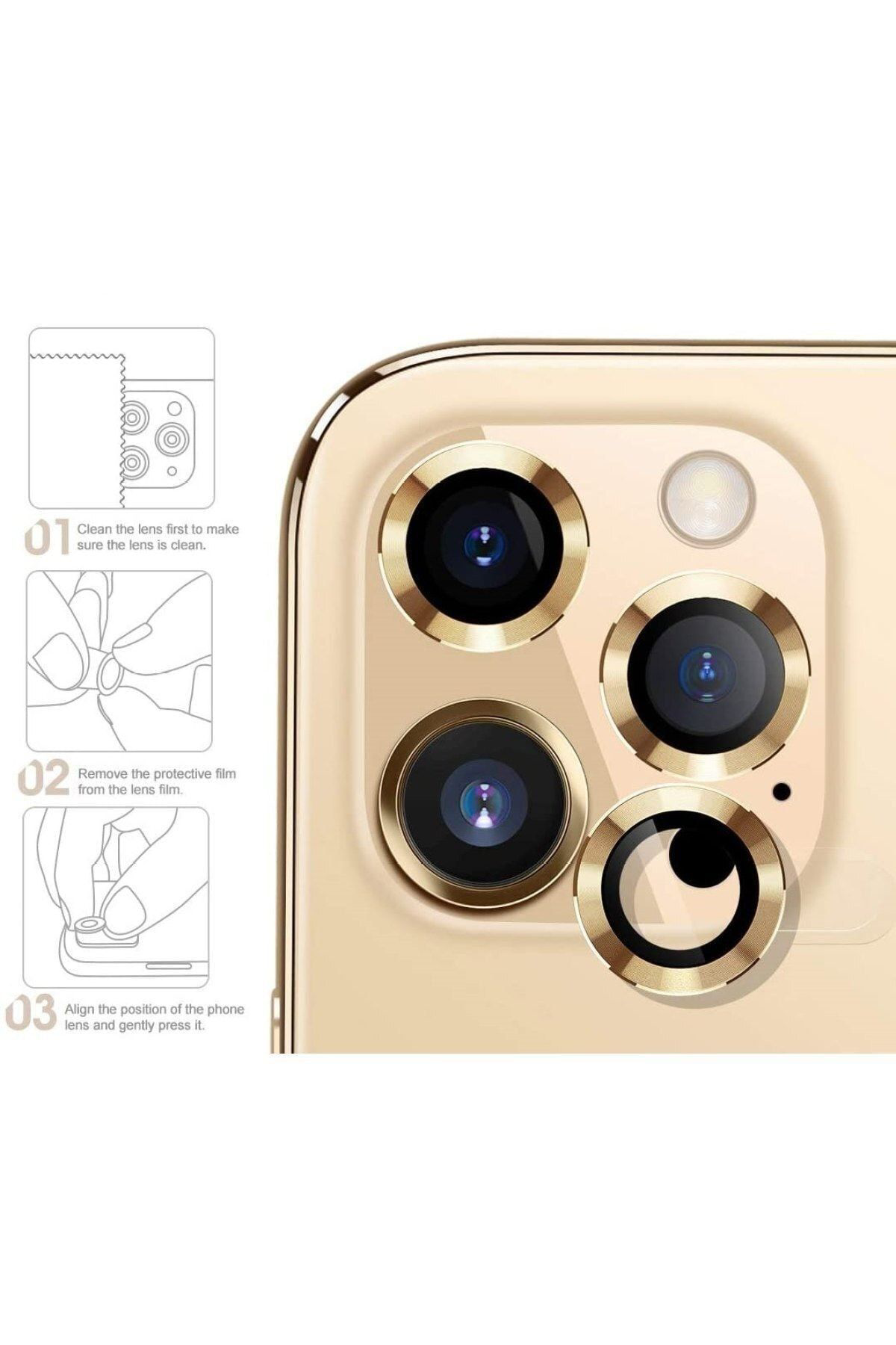Iphone 12 Pro Max Metal Çerçeveli (gold) Kamera Koruma Lensi