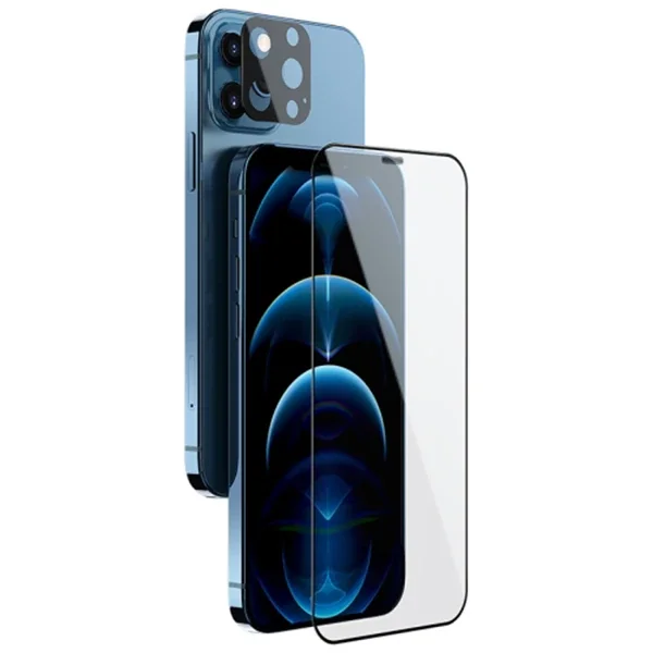 iPhone 12 Pro Max 2in1 Full Glue 9H Kırılmaz Cam Ekran & Kamera Lens Koruyucu Seti - Darbeye Dayanıklı