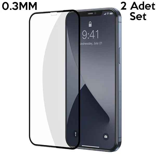 iPhone 12 Pro Max 6.7" 0.3 mm 3D Tam Kaplayan Mavi Işık Önleyici Kırılmaz Cam Ekran Koruyucu 2’li Set