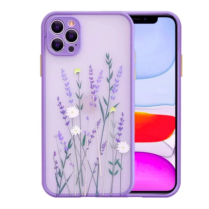iPhone 12 Pro Max 6.7inç Kamera Korumalı Çiçek Desenli Silikon Kılıf-1852