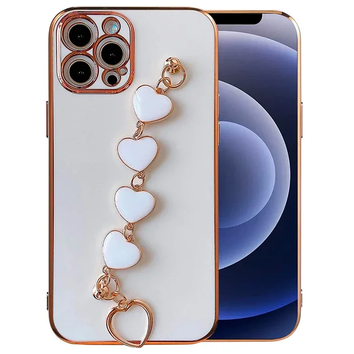 iPhone 12 Pro Max Askılı Kılıf Kalp Bileklikli Silikon Koruyucu