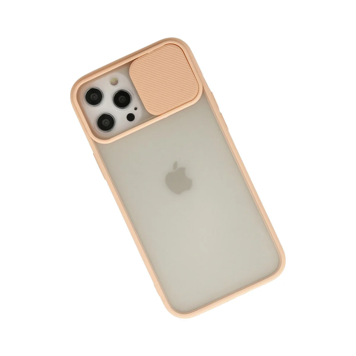 iPhone 12 Pro Max Buzlu Kamera Sürgülü Silikon Kılıf Pembe