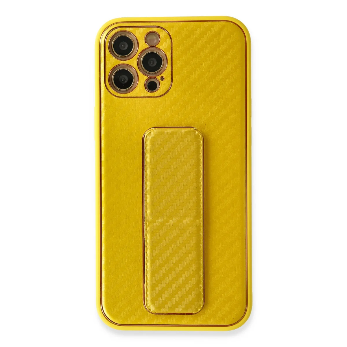 iPhone 12 Pro Max Coco Karbon Standlı Kılıf - Sarı