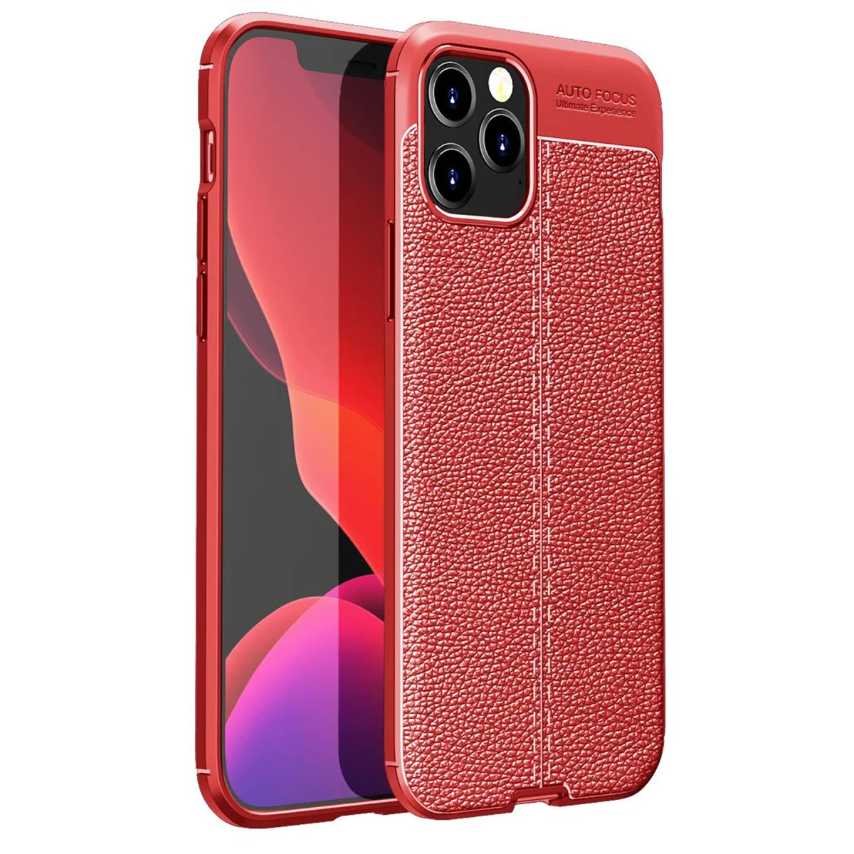 iPhone 12 Pro Max Deri Dokulu TPU Kılıf - Kırmızı Auto Focus