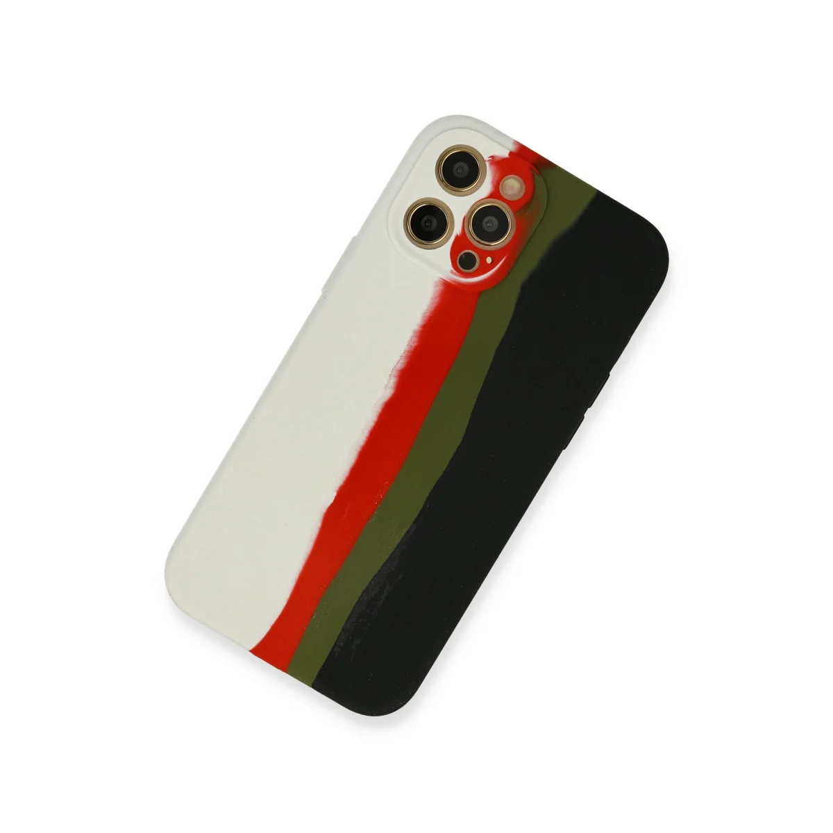 iPhone 12 Pro Max Ebruli Lansman Silikon Kılıf - Beyaz-Siyah