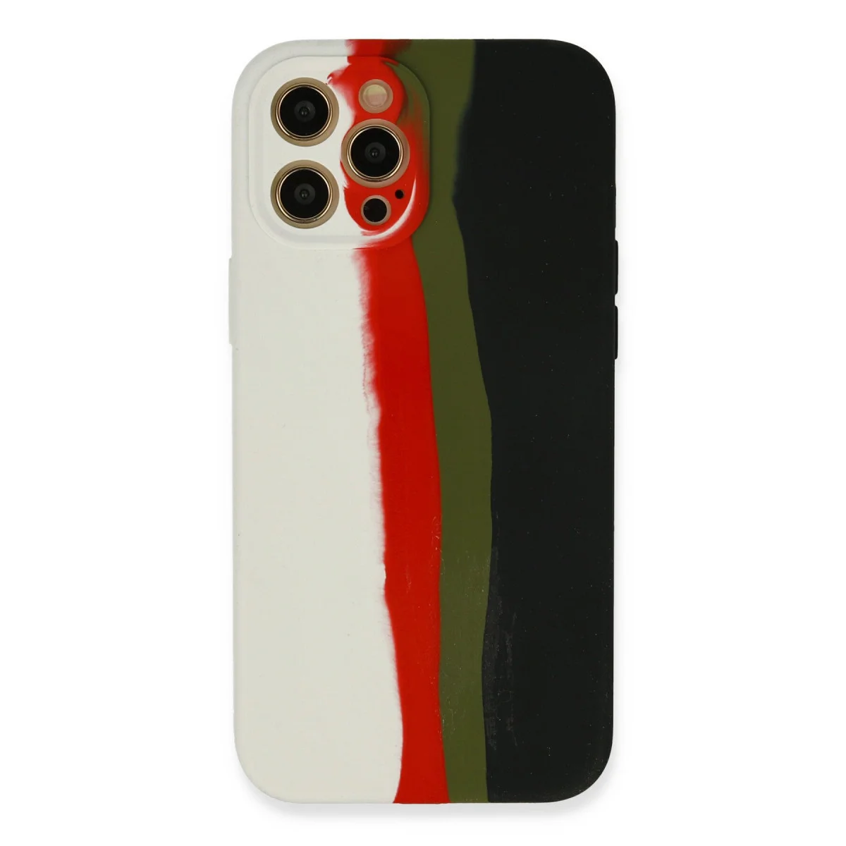 iPhone 12 Pro Max Ebruli Lansman Silikon Kılıf - Beyaz-Siyah