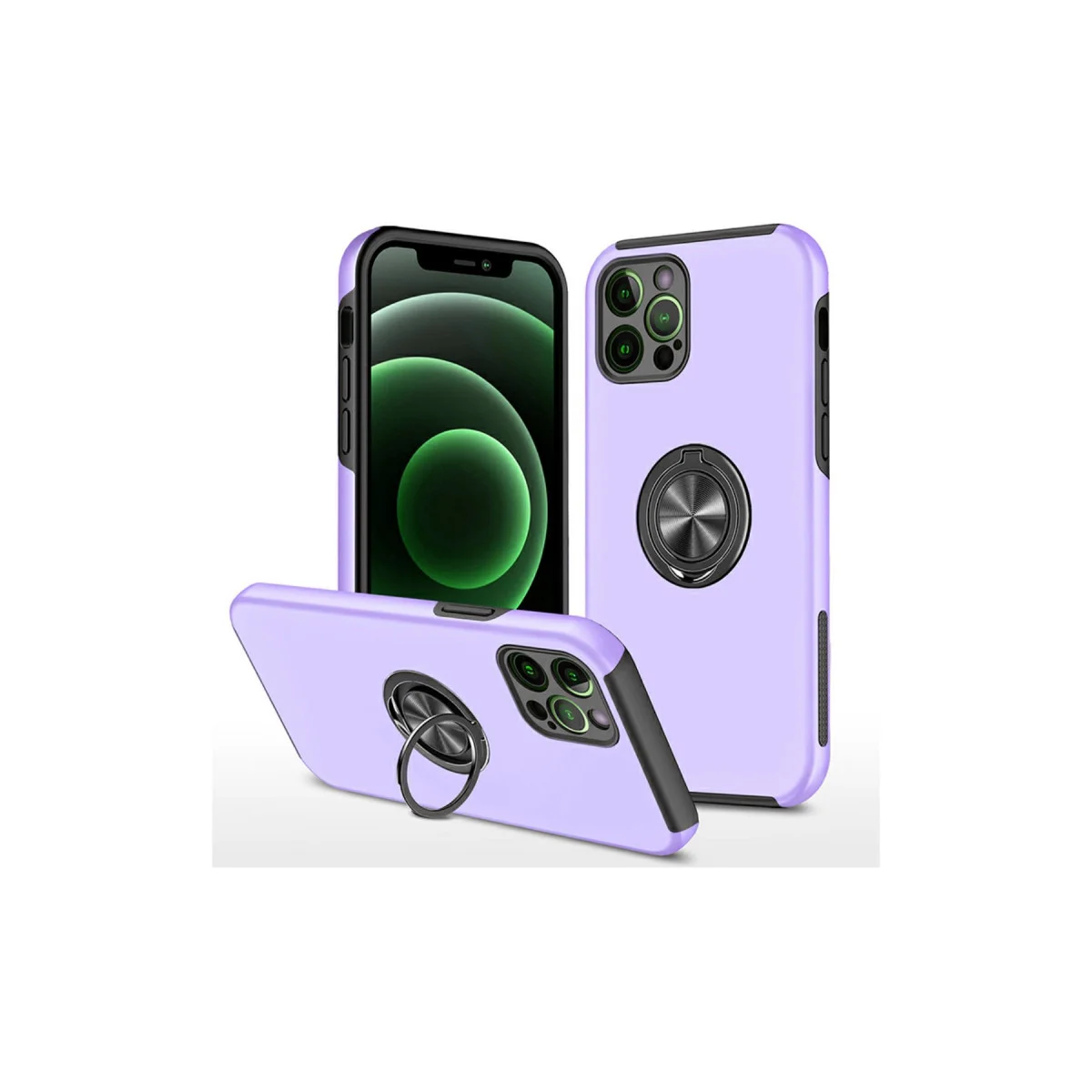 iPhone 12 Pro Max Elit Yüzüklü Kılıf - Mor, 360 Dönüşlü Mıknatıslı ve Ultra Korumalı