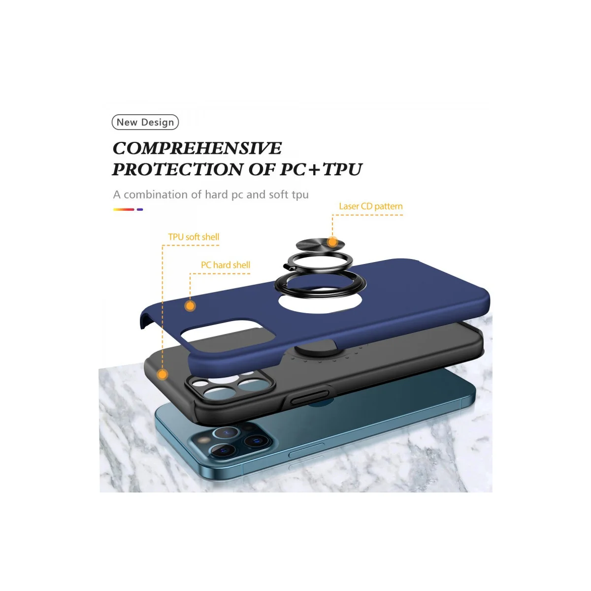 iPhone 12 Pro Max Elit Yüzüklü Kılıf - Magnetik Metal Yüzük ile %100 Uyumlu ve Korumalı