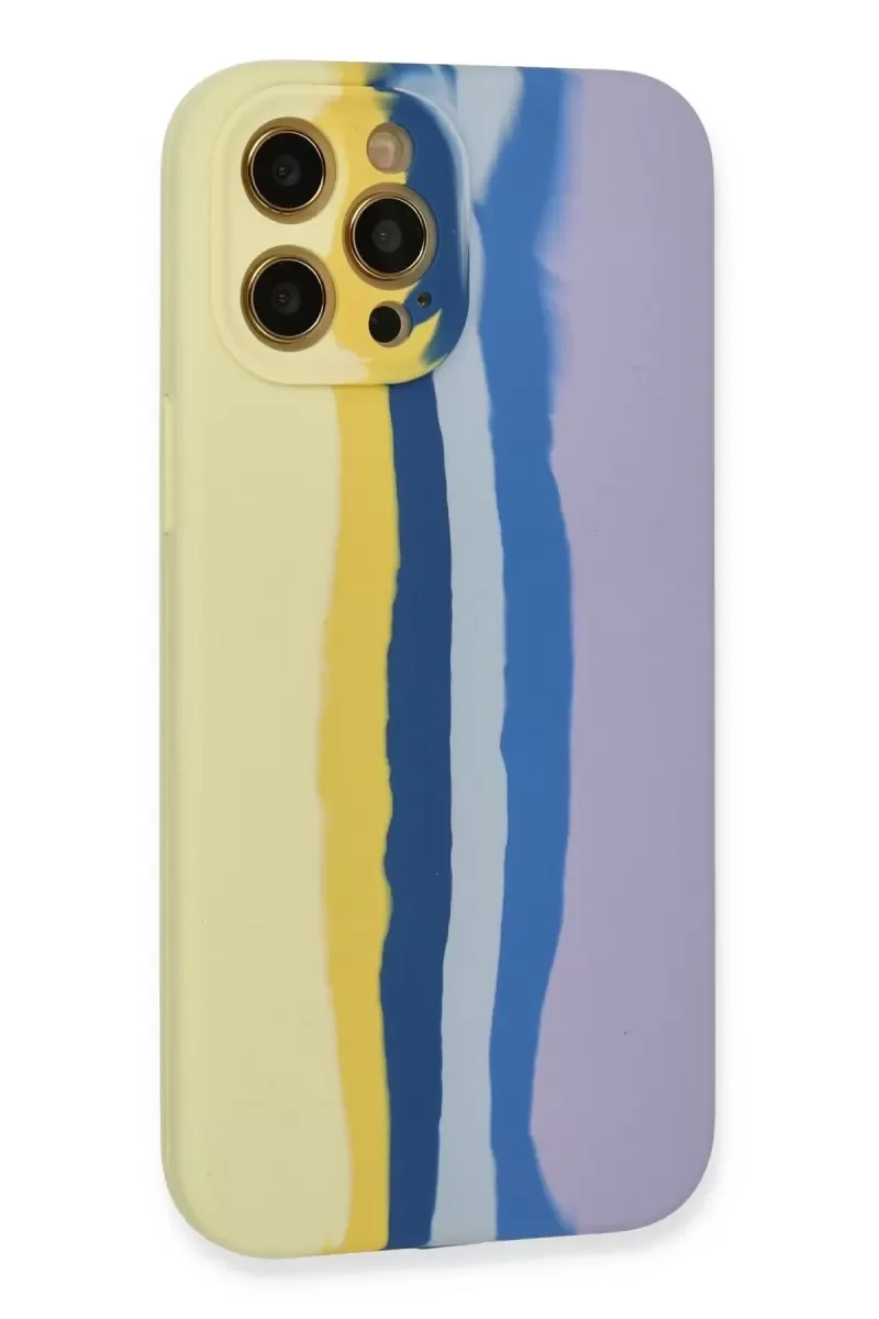 iPhone 12 Pro Max ile Uyumlu Ebruli Lansman Silikon Kılıf - Sarı-Lila