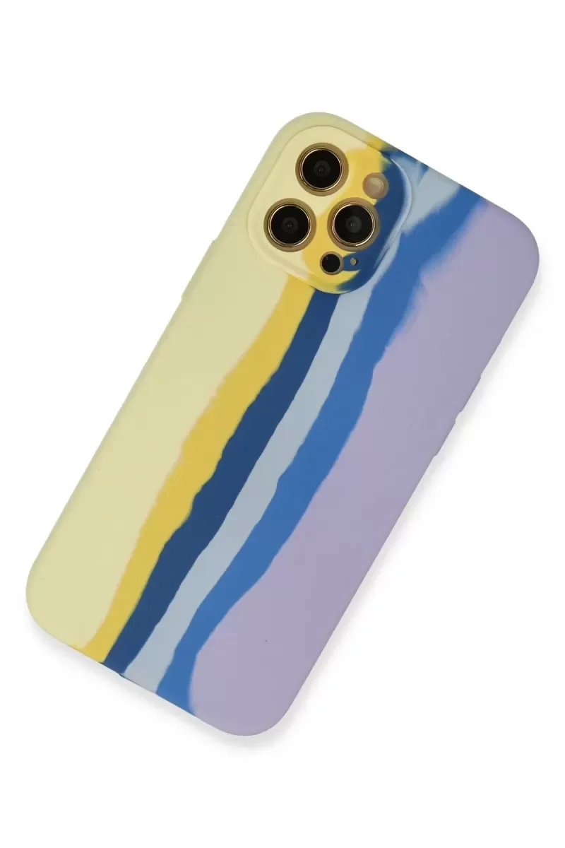 iPhone 12 Pro Max ile Uyumlu Ebruli Lansman Silikon Kılıf - Sarı-Lila