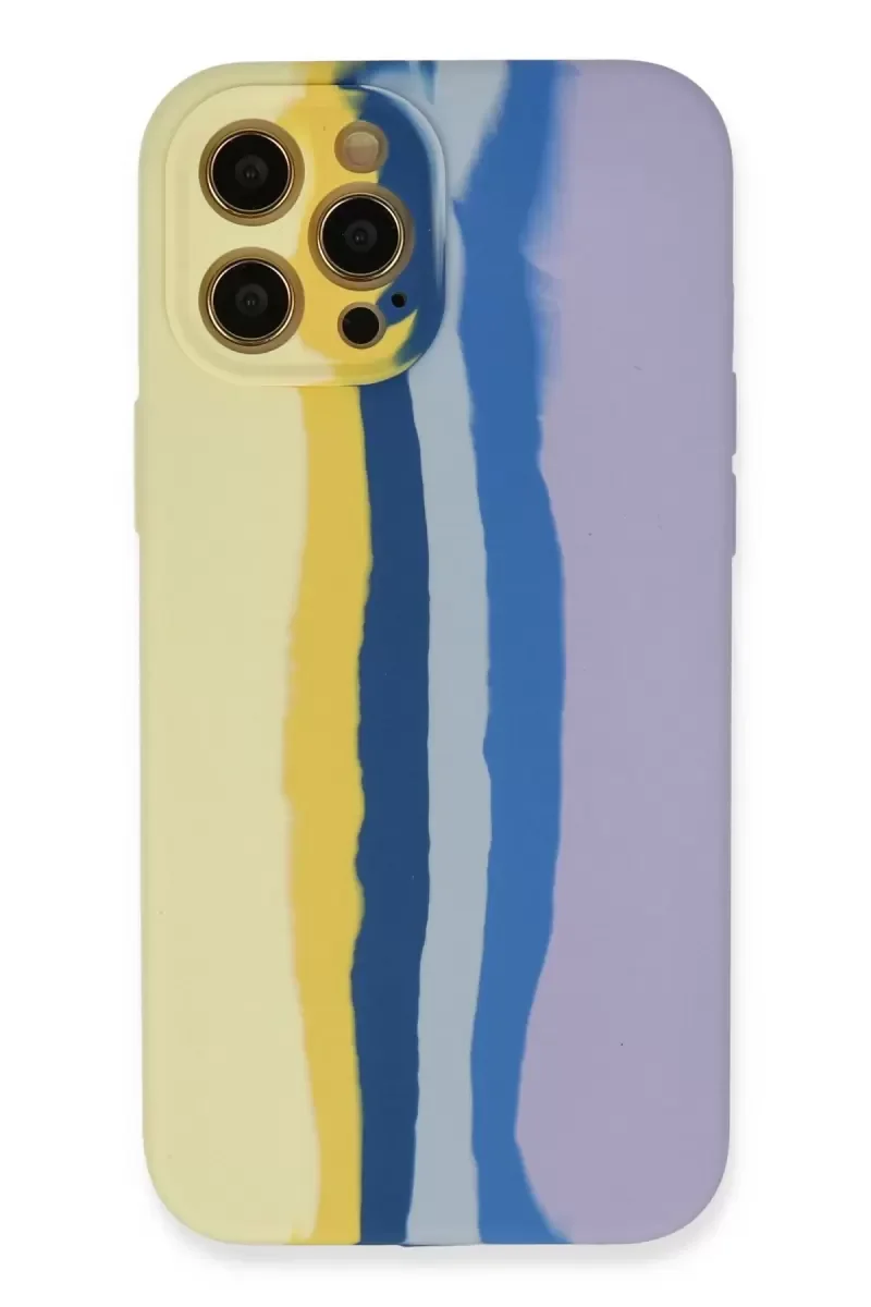 iPhone 12 Pro Max ile Uyumlu Ebruli Lansman Silikon Kılıf - Sarı-Lila