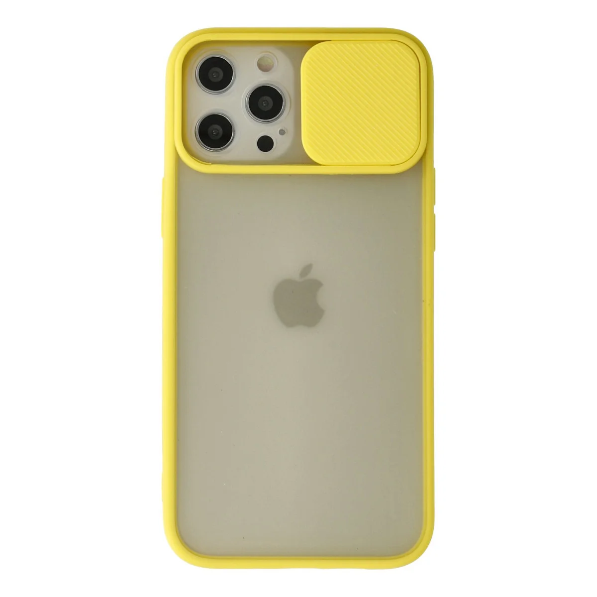 iPhone 12 Pro Max Kamera Sürgülü Buzlu Silikon Kılıf - Sarı