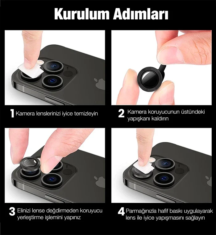 iPhone 12 Pro Max Kamera Lens Koruyucu 3D Metal Çerçeve – Çizilmez Temperli Cam