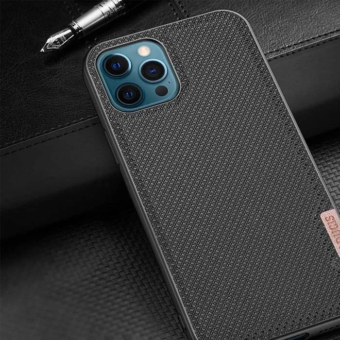iPhone 12 Pro Max Kılıf Premium Dokuma Silikon Siyah - Darbeye Dayanıklı 5 Katmanlı Koruma