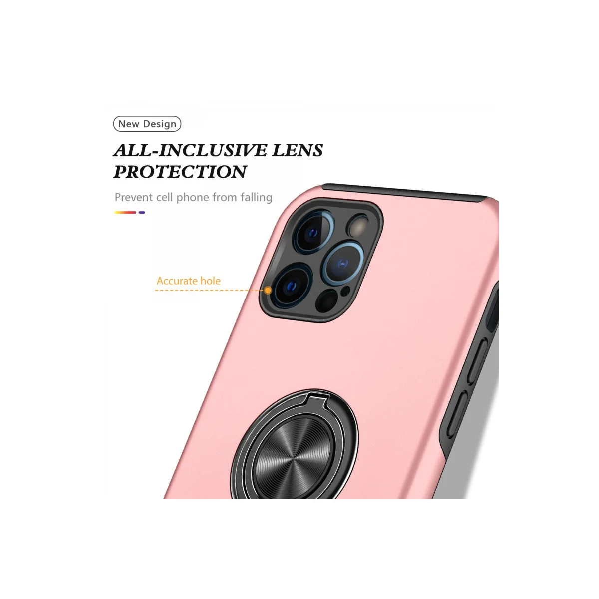 iPhone 12 Pro Max Kılıf Yüzüklü Kapak - Pembe | Mıknatıslı Araç Tutucu Uyumlu