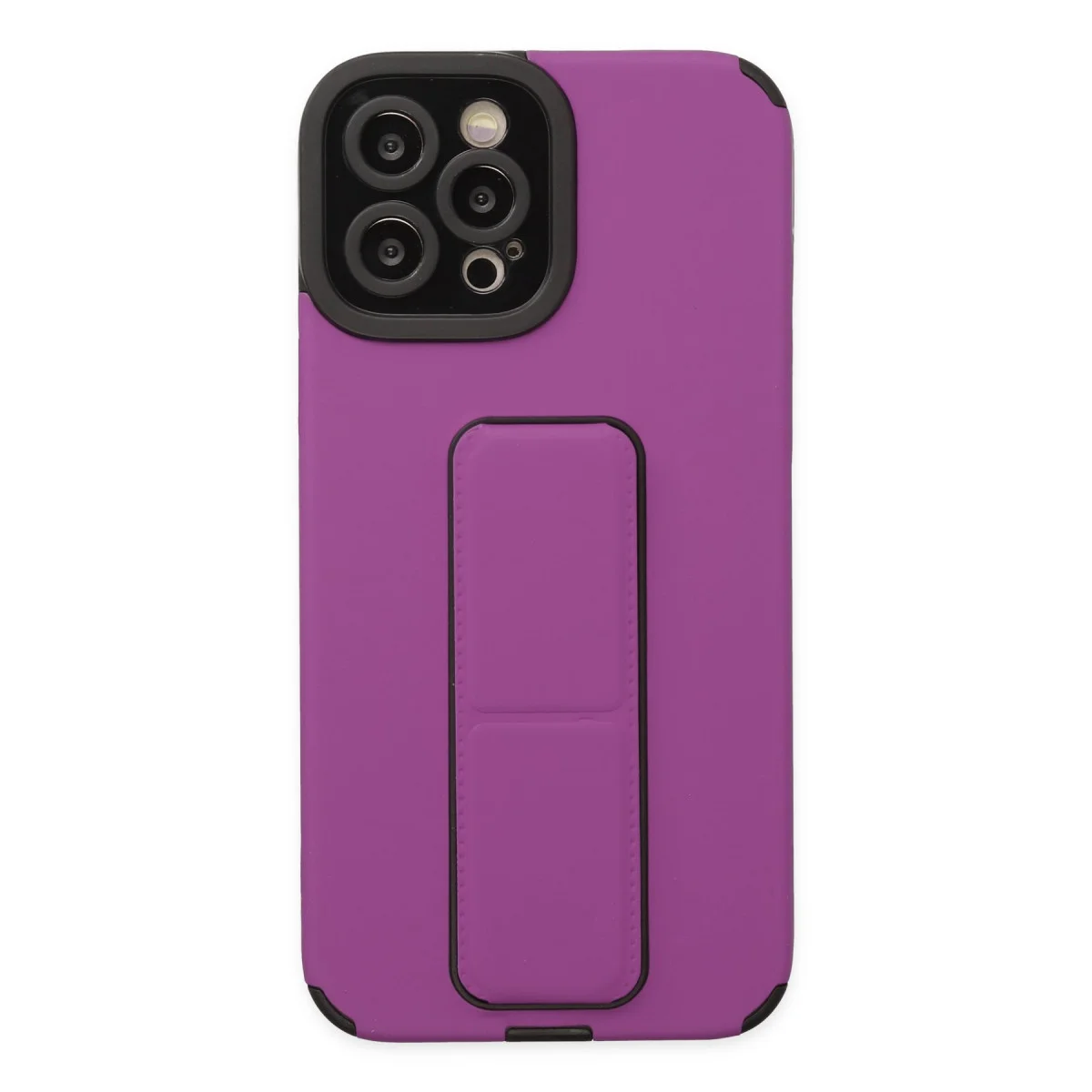 iPhone 12 Pro Max Kılıf Mega Standlı Silikon - Mor (Pratik Çözüm ve Güçlü Korumalı Tasarım)