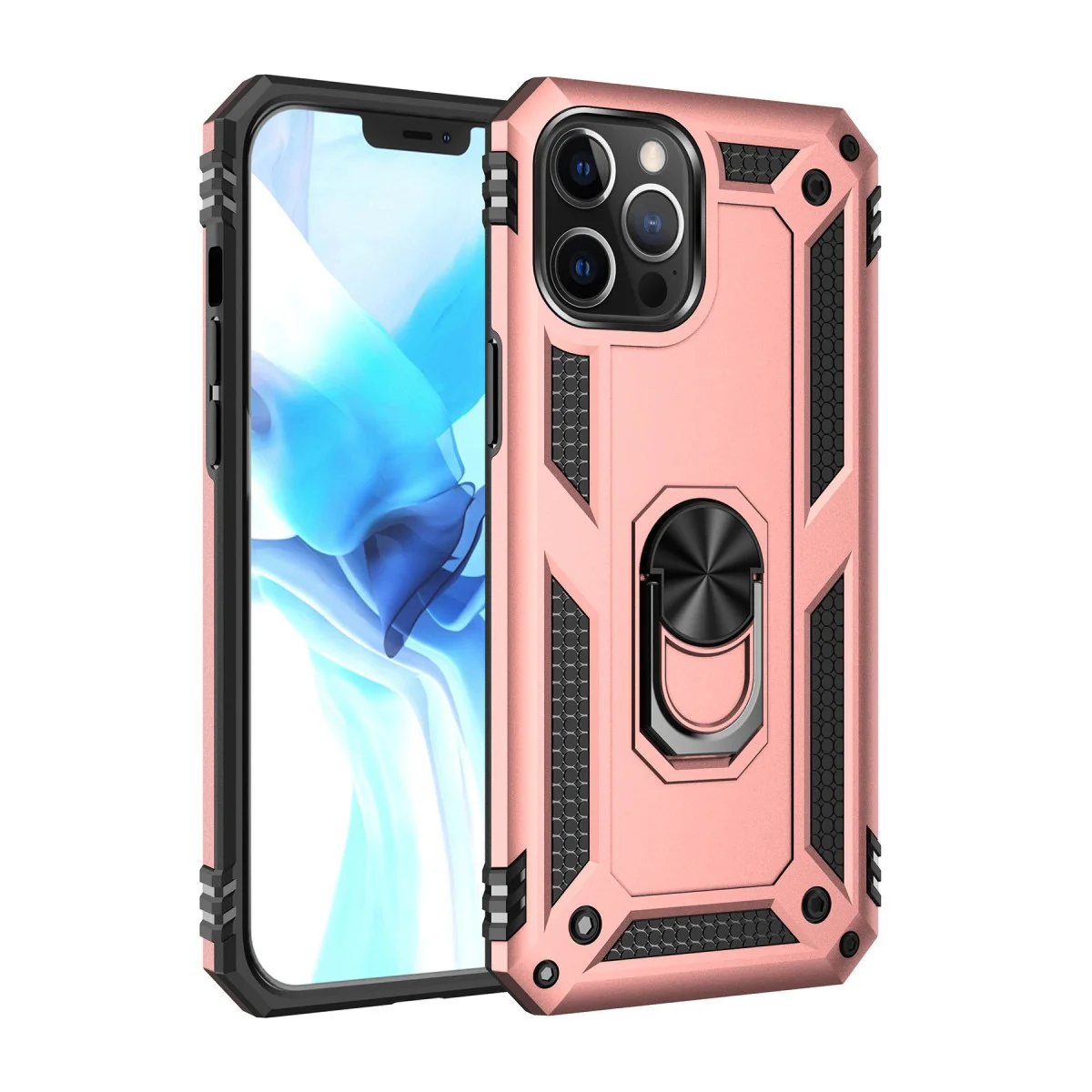 iPhone 12 Pro Max Kılıf - Rose Sofya Yüzüklü Silikon Kapak (Ultra Koruma)