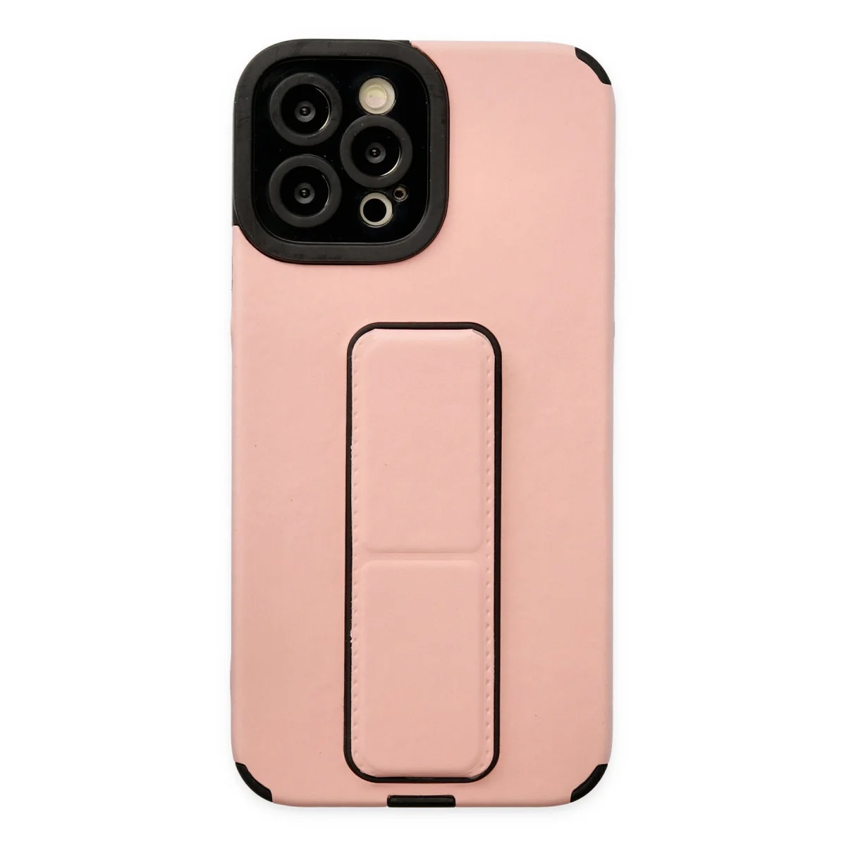iPhone 12 Pro Max Mega Standlı Silikon Kılıf - Pudra Rengi