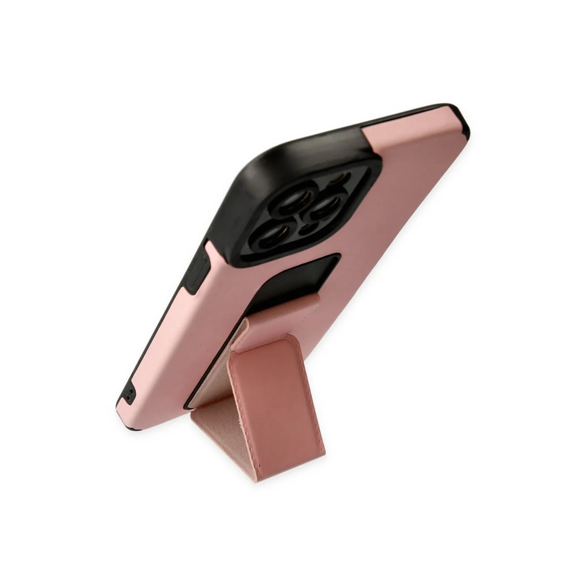 iPhone 12 Pro Max Mega Standlı Silikon Kılıf - Pudra Rengi