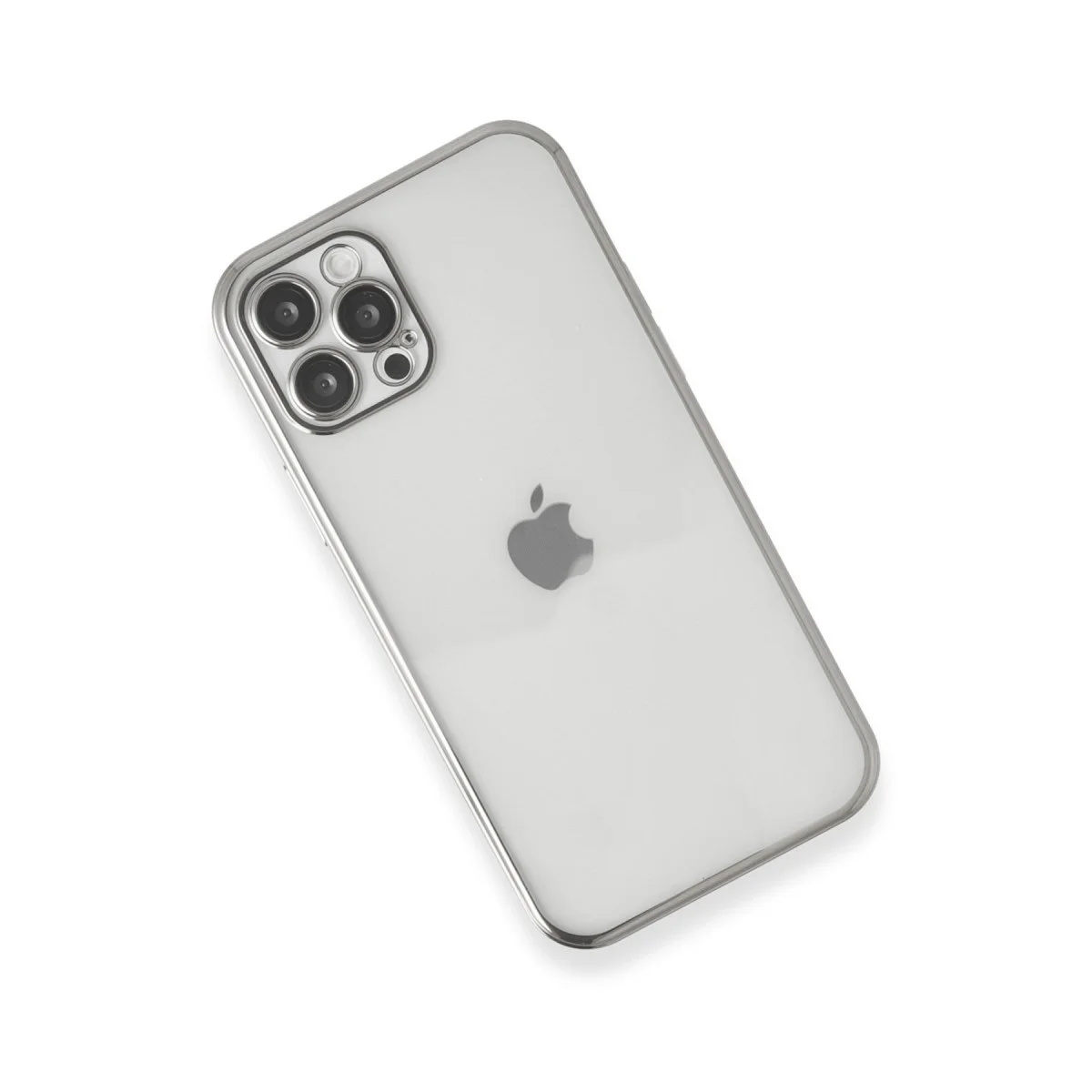 iPhone 12 Pro Max Razer Lensli Silikon Kılıf - Gümüş | 4 Köşe Airbag Koruma