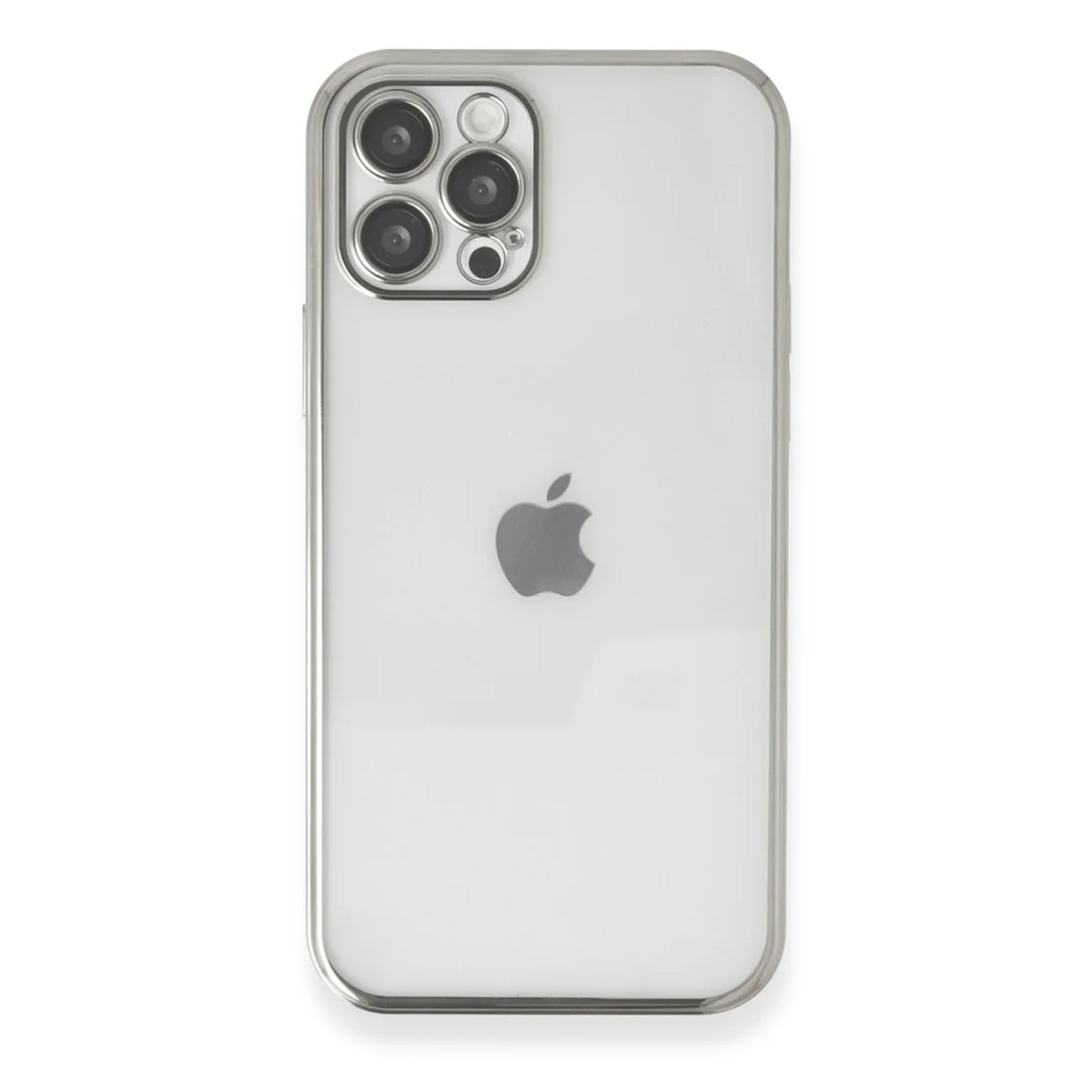 iPhone 12 Pro Max Razer Lensli Silikon Kılıf - Gümüş | 4 Köşe Airbag Koruma