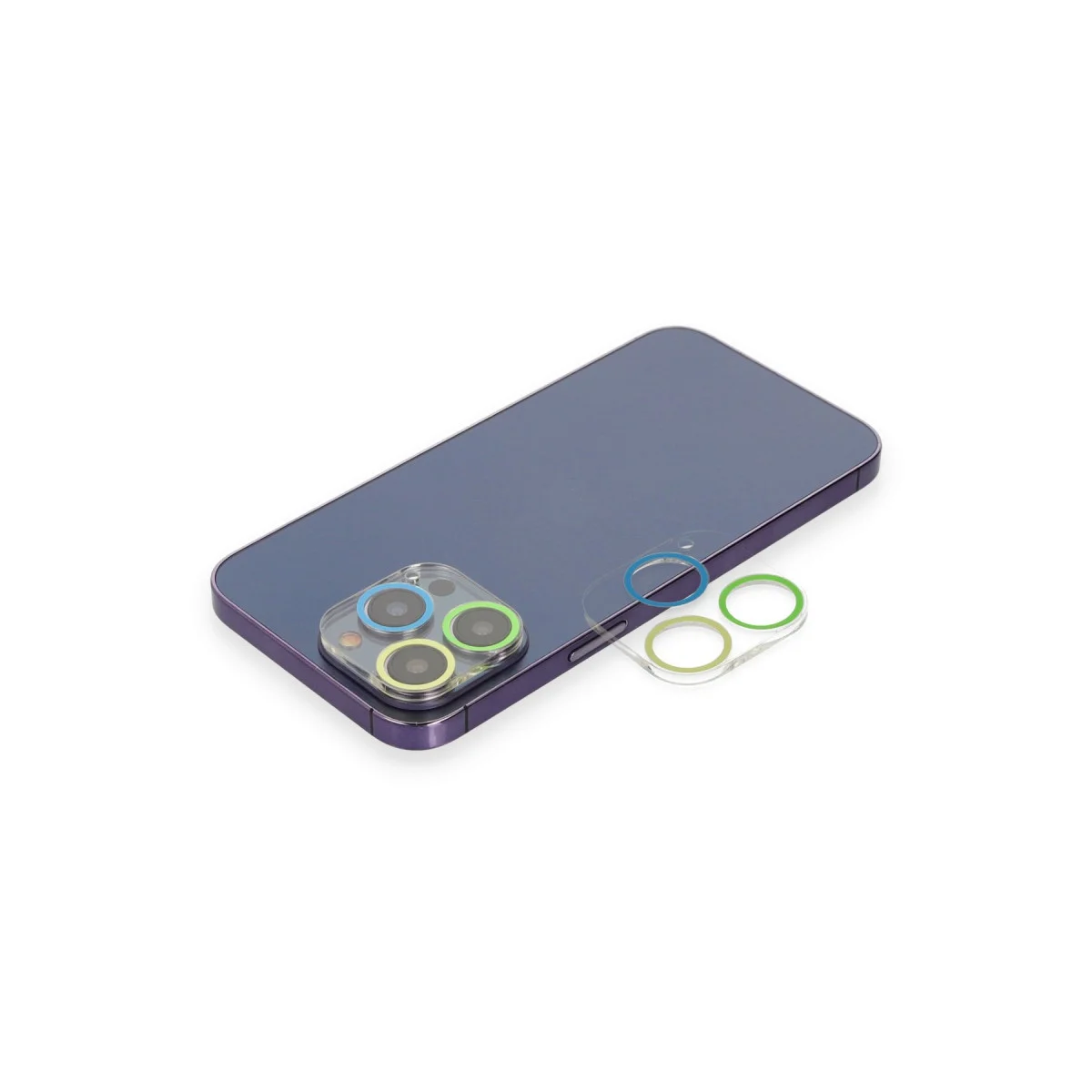 iPhone 12 Pro Max Renkli Kamera Lens Koruma Camı - Yeşil-Sarı