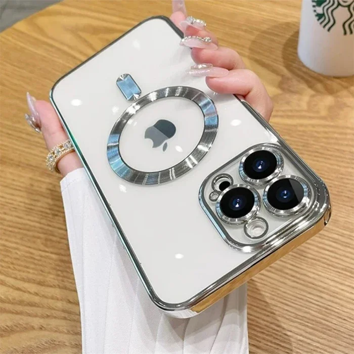 iPhone 12 Pro Max Silikon Kılıf Magsafe Uyumlu Renkli Lazer Çerçeve - Darbeye Dayanıklı