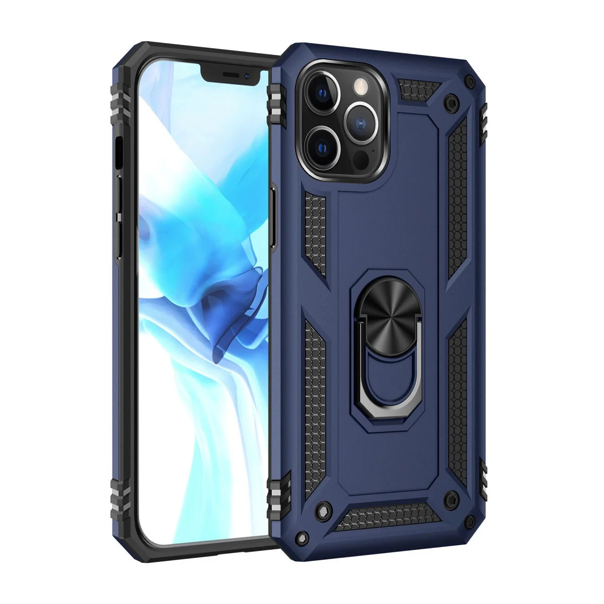 iPhone 12 Pro Max Sofya Yüzüklü Silikon Kapak - Ultra Korumalı Lacivert