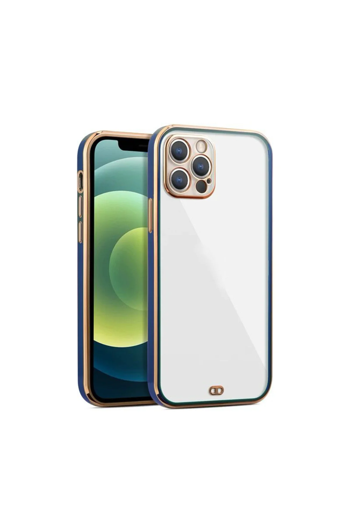 iPhone 12 Pro Max Uyumlu Arka kapak Kılıf Mavi kenarlı rose
