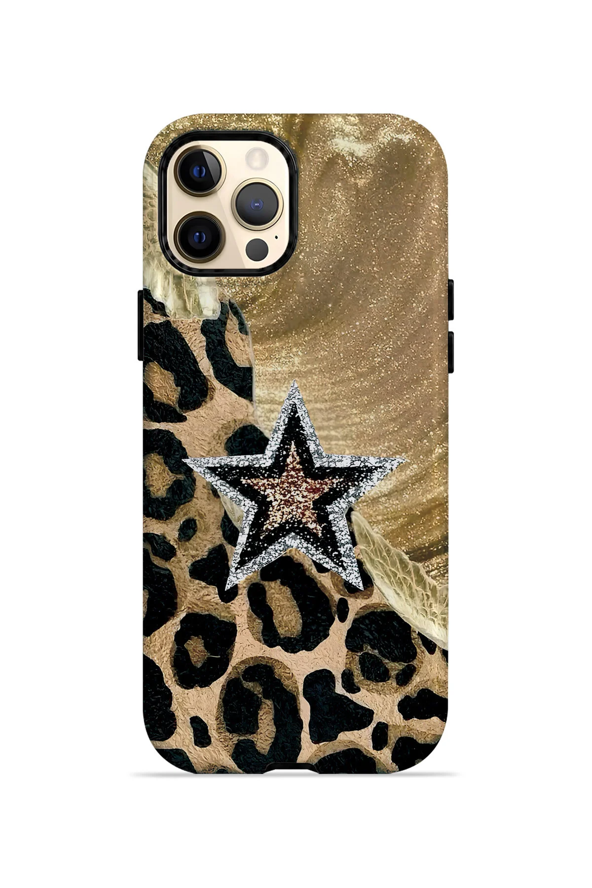 iPhone 12 Pro Max Vorian Çift Katmanlı Altın Leopar Yıldız Kılıf iPhone 12 Pro Max Vorian Çift Katmanlı Altın Leopar Yıldız Kılıf