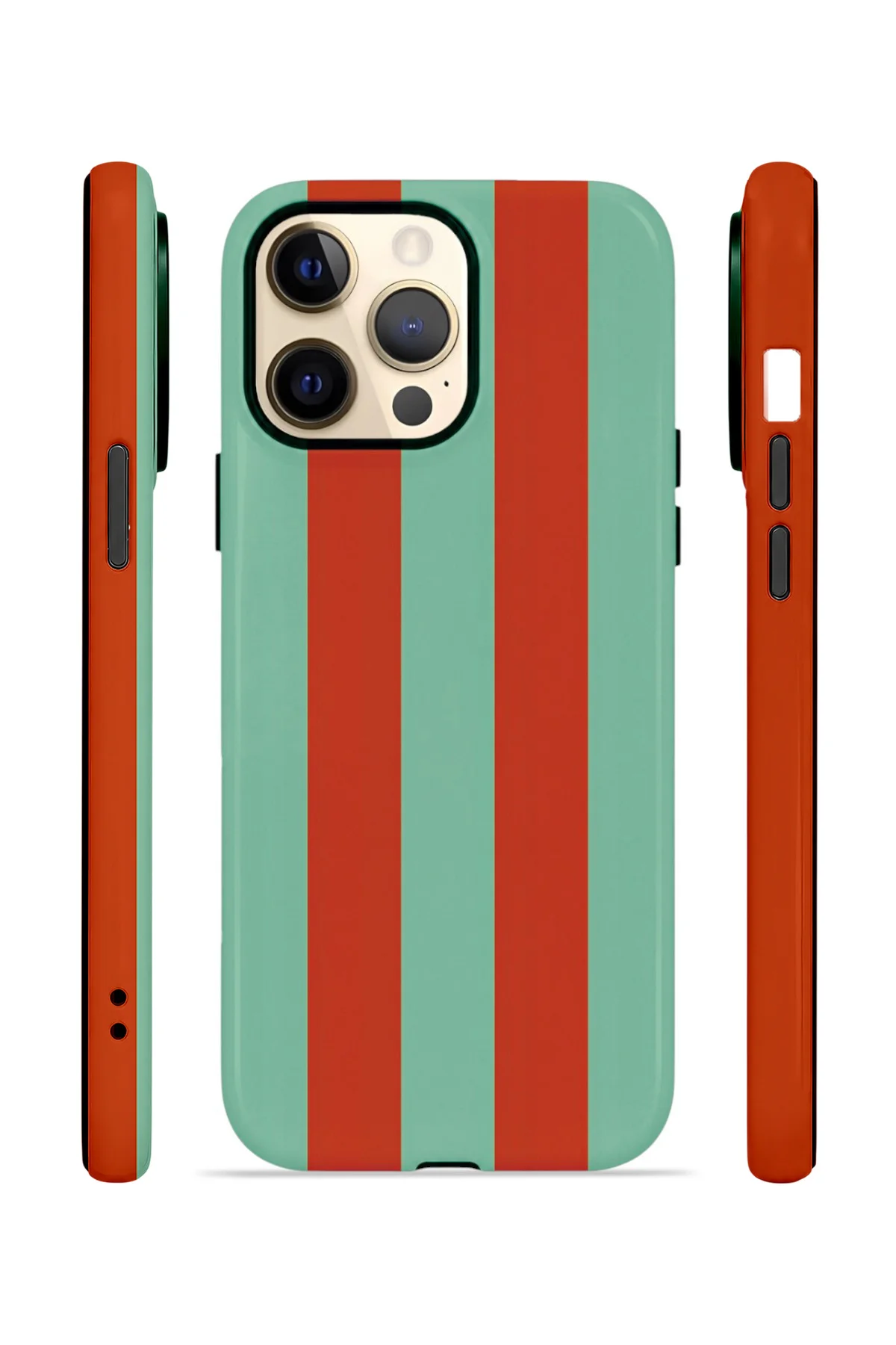 iPhone 12 Pro Max Vorian Çift Katmanlı Kılıf Terracotta Mint Stripe