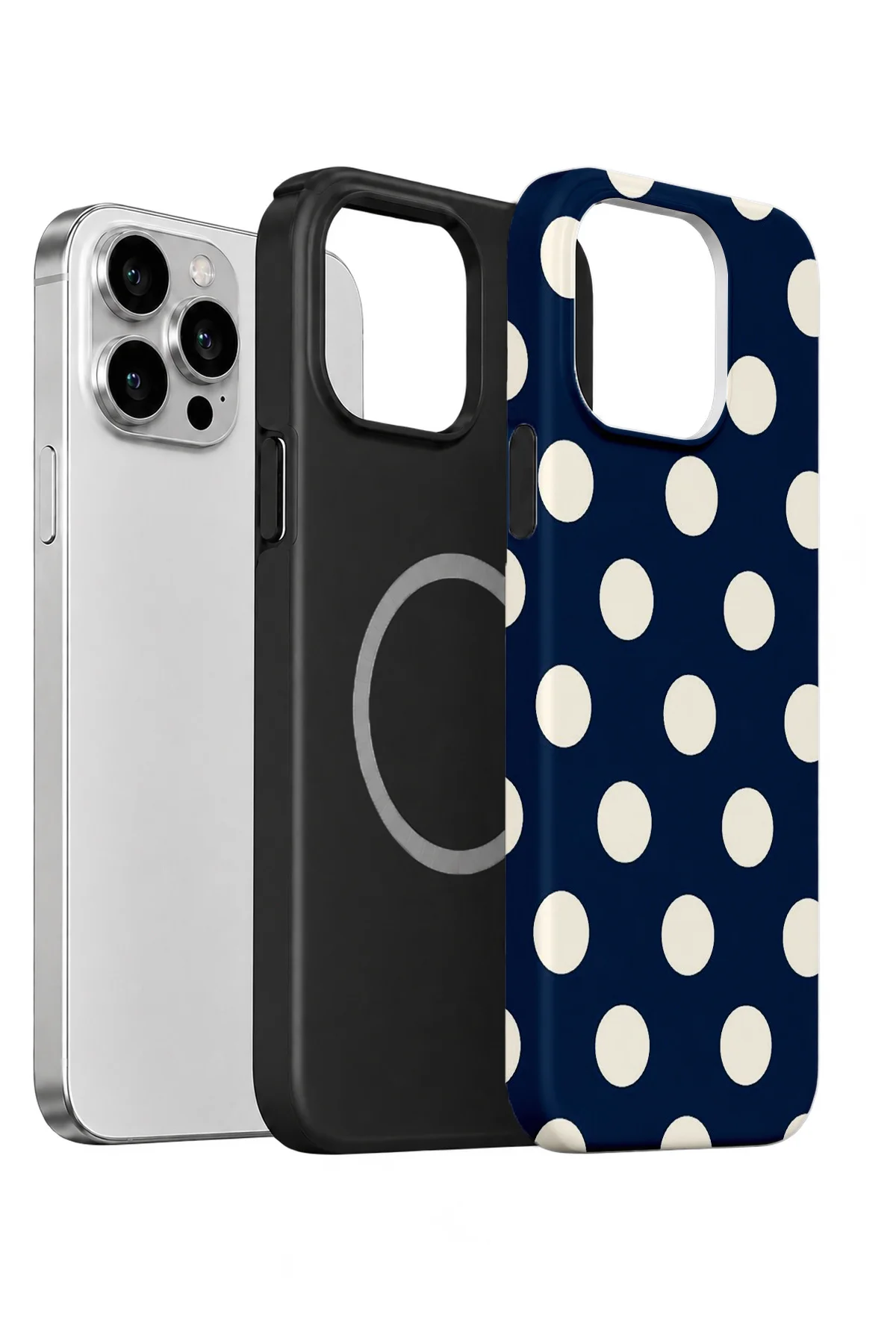 iPhone 12 Pro Max Vorian MagSafe Çift Katmanlı Lacivert Krem Puantiye Kılıf iPhone 12 Pro Max Vorian MagSafe Çift Katmanlı Lacivert Krem Puantiye Kılıf - Görsel 2