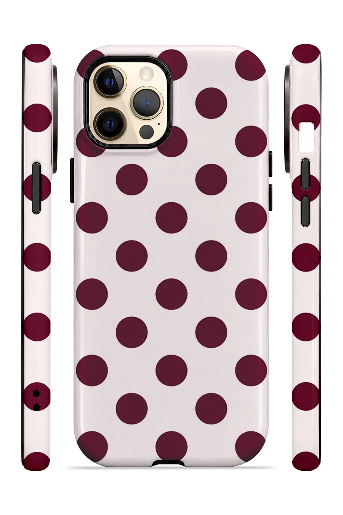 iPhone 12 Pro Max Vorian Çift Katmanlı Beyaz Bordo Puantiye Kılıf iPhone 12 Pro Max Vorian Çift Katmanlı Beyaz Bordo Puantiye Kılıf - Görsel 3