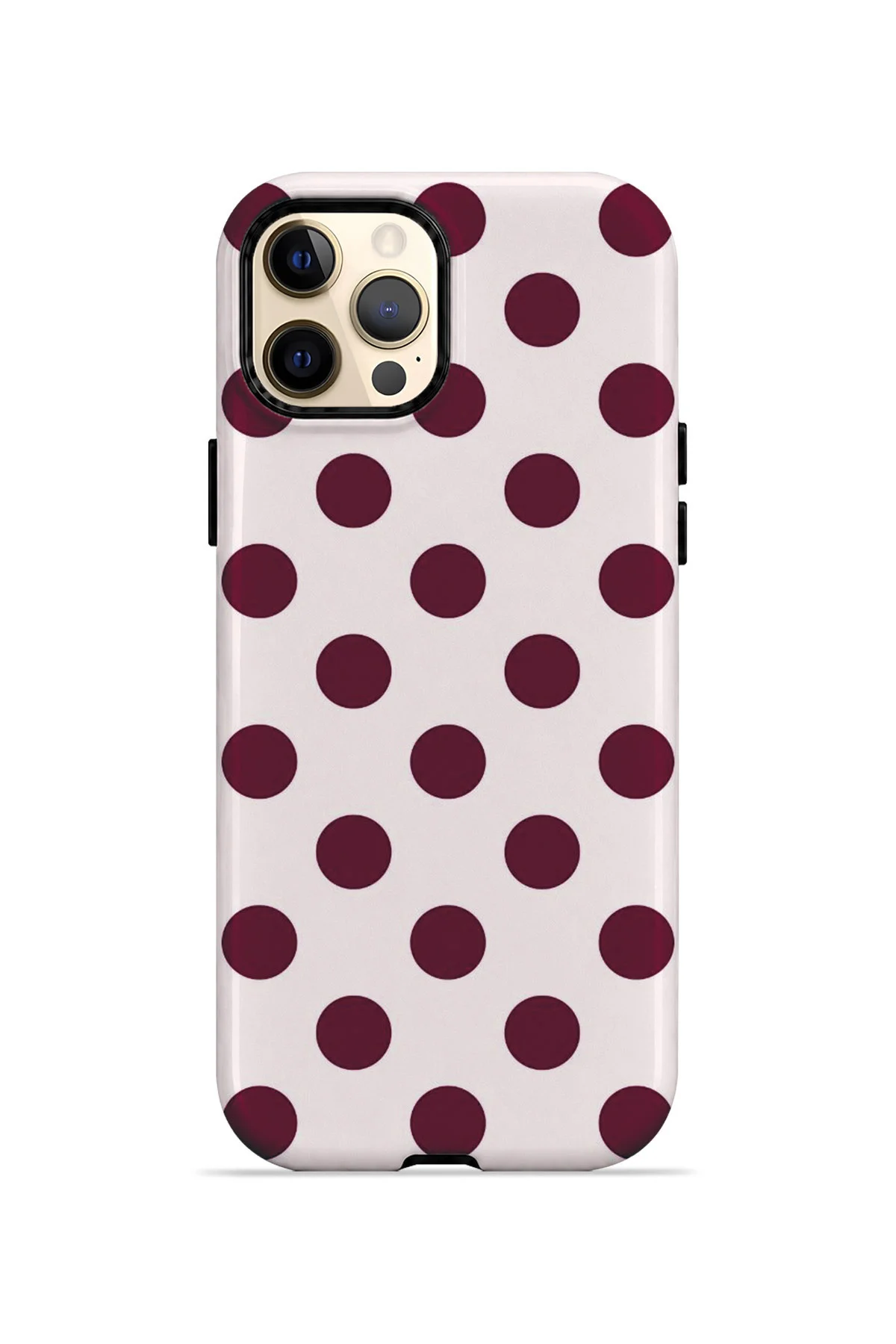 iPhone 12 Pro Max Vorian Çift Katmanlı Beyaz Bordo Puantiye Kılıf iPhone 12 Pro Max Vorian Çift Katmanlı Beyaz Bordo Puantiye Kılıf