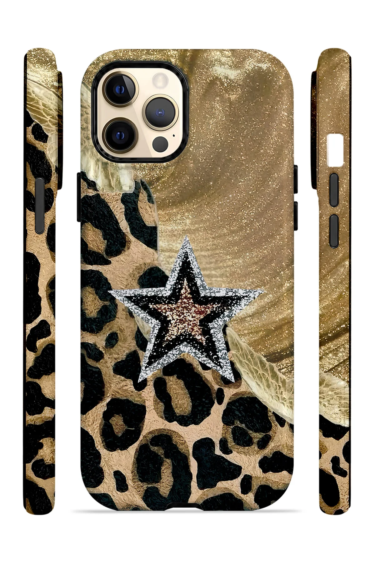 iPhone 12 Pro Max Vorian Çift Katmanlı Altın Leopar Yıldız Kılıf iPhone 12 Pro Max Vorian Çift Katmanlı Altın Leopar Yıldız Kılıf - Görsel 3
