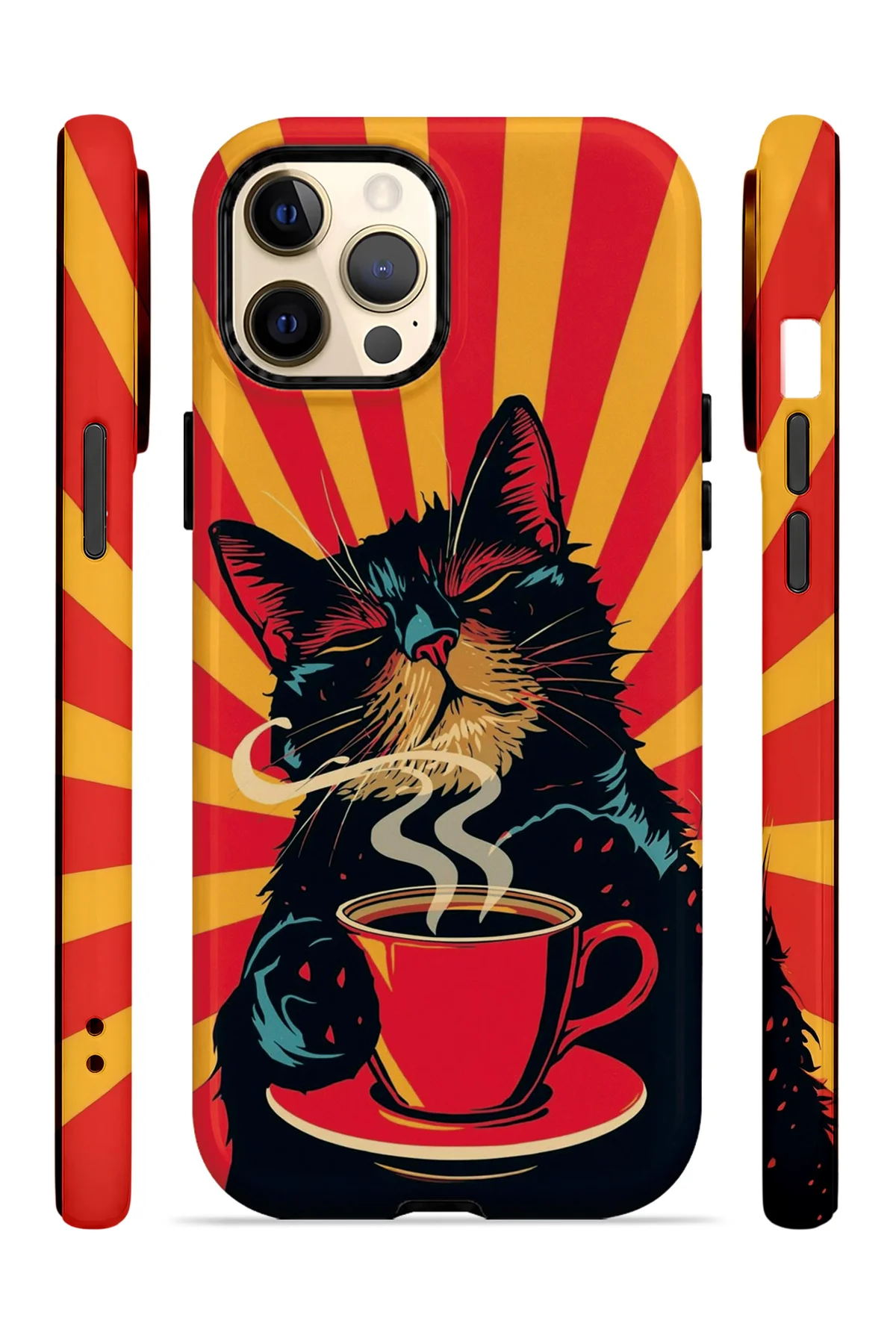 iPhone 12 Pro Max Vorian Çift Katmanlı Kahve Molası Kedi Kılıf - Görsel 3