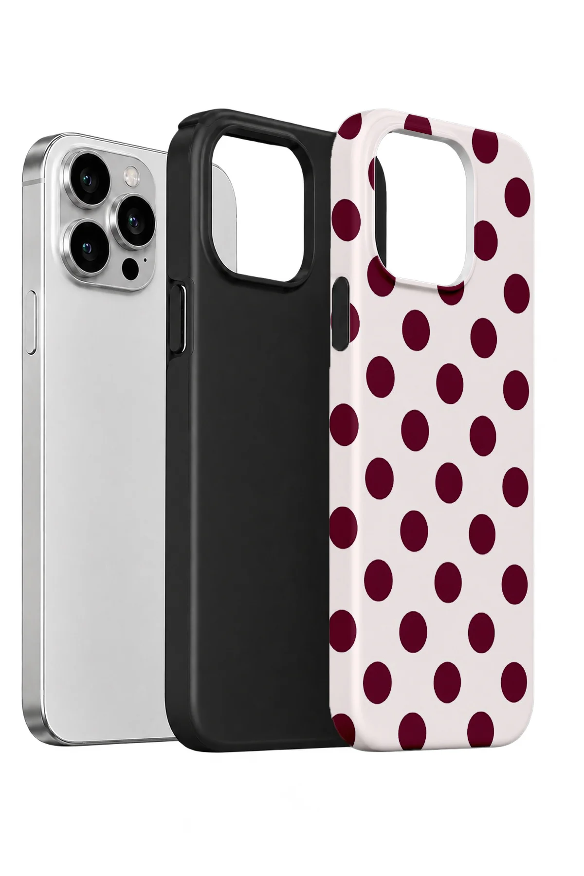 iPhone 12 Pro Max Vorian Çift Katmanlı Beyaz Bordo Puantiye Kılıf iPhone 12 Pro Max Vorian Çift Katmanlı Beyaz Bordo Puantiye Kılıf - Görsel 2