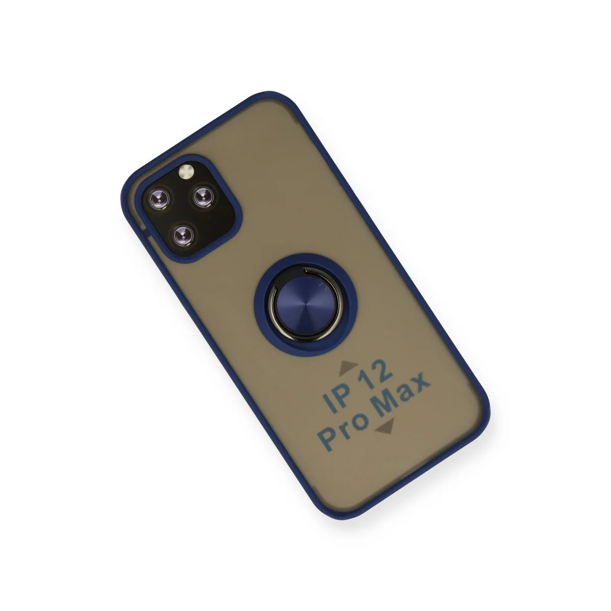 iPhone 12 Pro Montreal Yüzüklü Silikon Kılıf - Lacivert (Standlı)