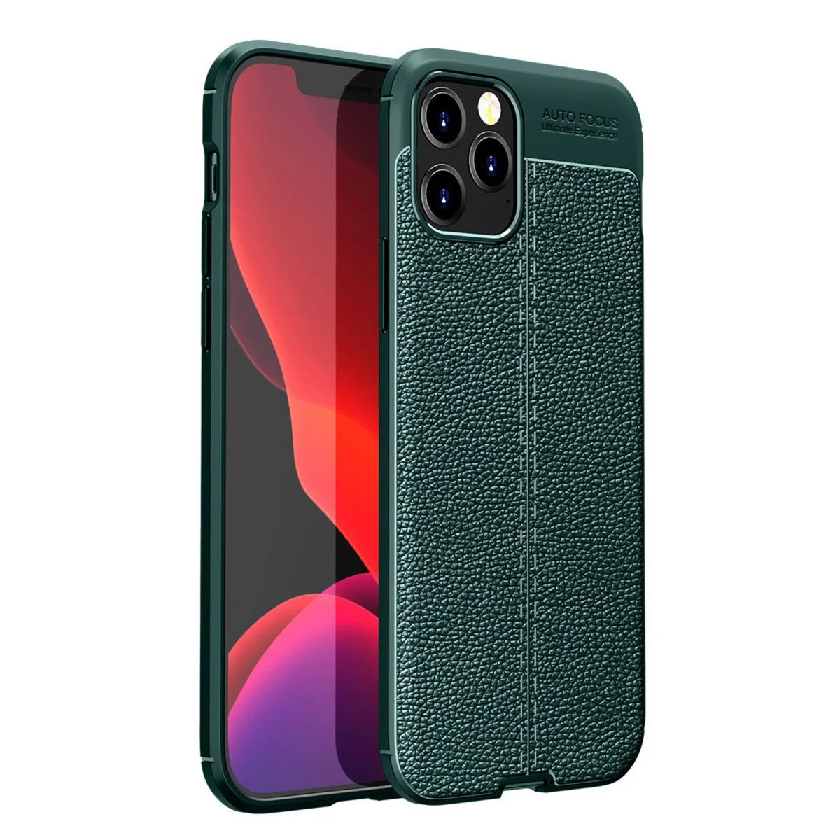 iPhone 12 Pro Yeşil Auto Focus Kılıf – TPU Deri Dokulu, Darbe Emici ve Ultra Hafif