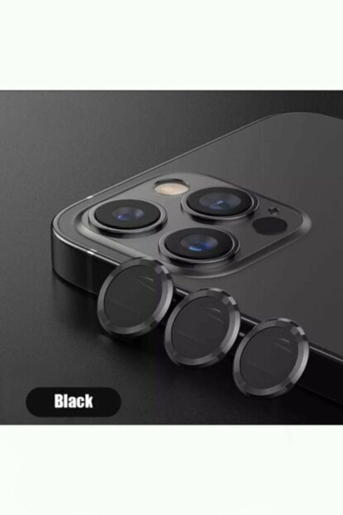 Iphone 12 Promax Uyumlu Mercek-lens Kamera Koruması Koyu Siyah Re