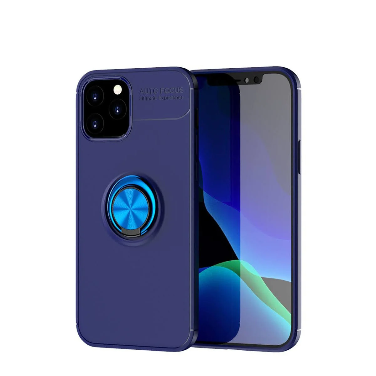 iPhone 12 Range Ring Silikon Kılıf - Mavi 360° Dönüşlü Standlı Kılıf